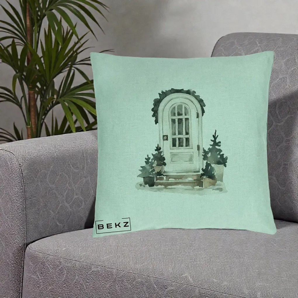Perna Decorativa Usa de Iarna Watercolor, 40x40 cm, Verde Menta, Husa Detasabila, Perna Inclusa, BEKZ®