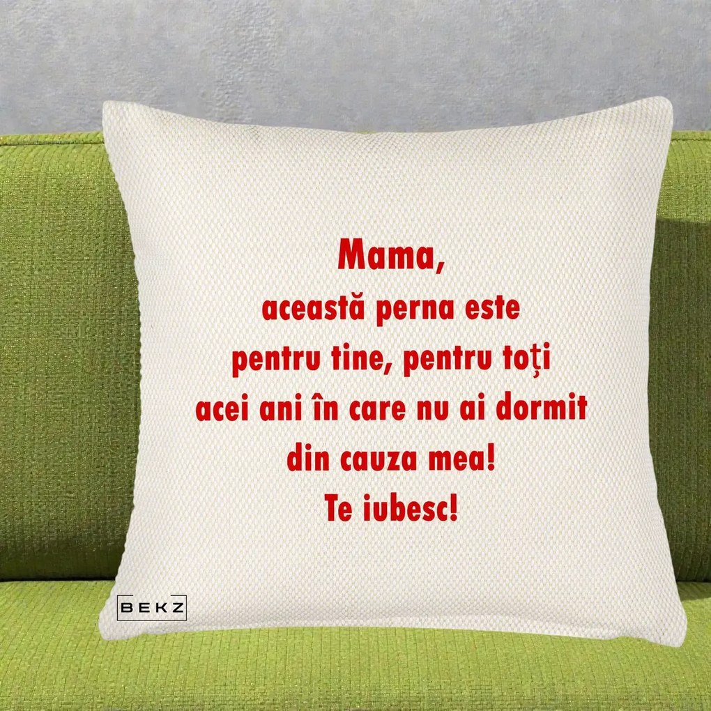 Cadou pentru Mama - Perna Personalizata Perna pentru Mama, 40x40 cm, Crem Reliefat, Husa Detasabila, Perna Inclusa, BEKZ®