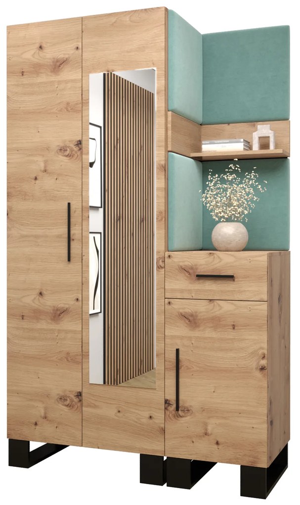 Set mobilier pentru hol Amanda 16 (Stejar artisan + verde). 1085994