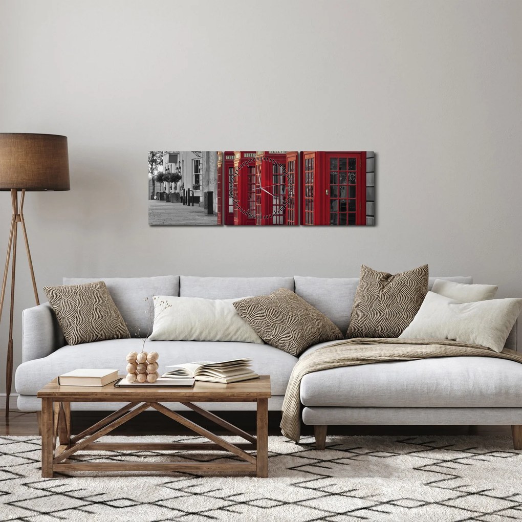 Tablou - Cutii telefonice din Londra (cu ceas) (90x30 cm)