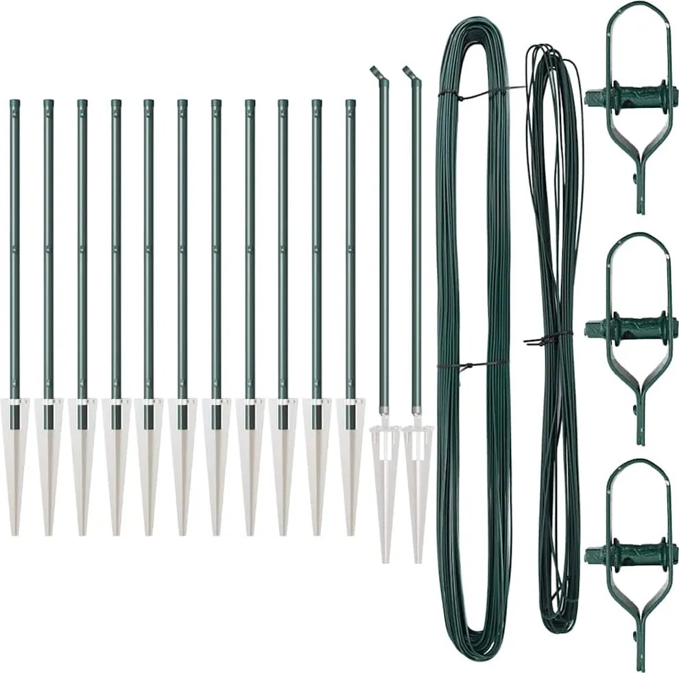 vidaXL Stâlp de gard. 13 pcs Verde Oțel