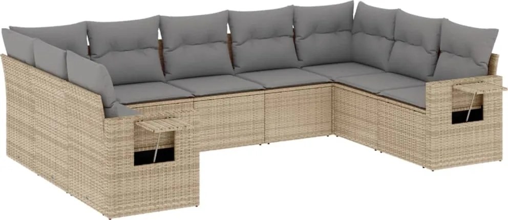 vidaXL Set canapele de grădină, 9 piese, cu perne, bej, poliratan