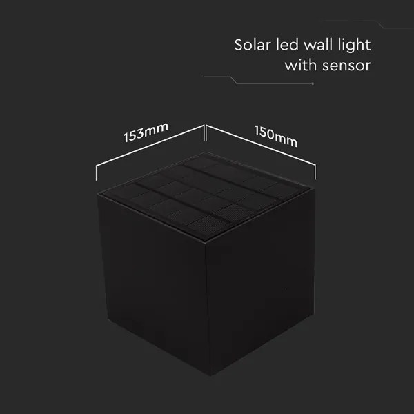 LED lampă solară de perete cu senzor, 9W, 3,7V, 3000/4000/5000K, IP65, negru