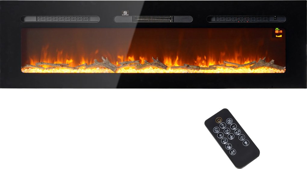 HOMCOM Șemineu Electric Încorporabil cu Telecomandă, Flacără Reglabilă, Temporizator și Termostat, 152,4x15,8x45 cm, Negru | Aosom Romania