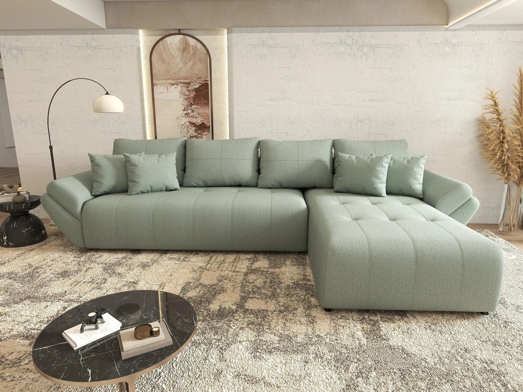 Colțar extensibil dumonde cu ladă de depozitare si sezut confortabil din spuma high-density, Berlin XL Enjoy Mint 350x185 cm II