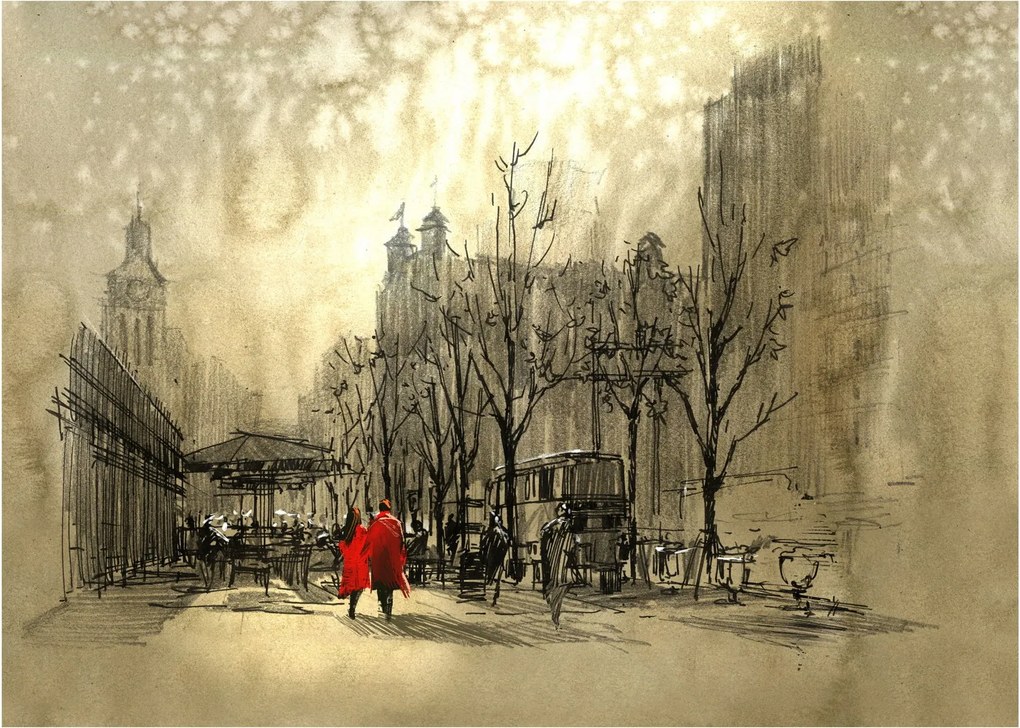Tablou pe sticlă - Schiță a orașului (70x50 cm)