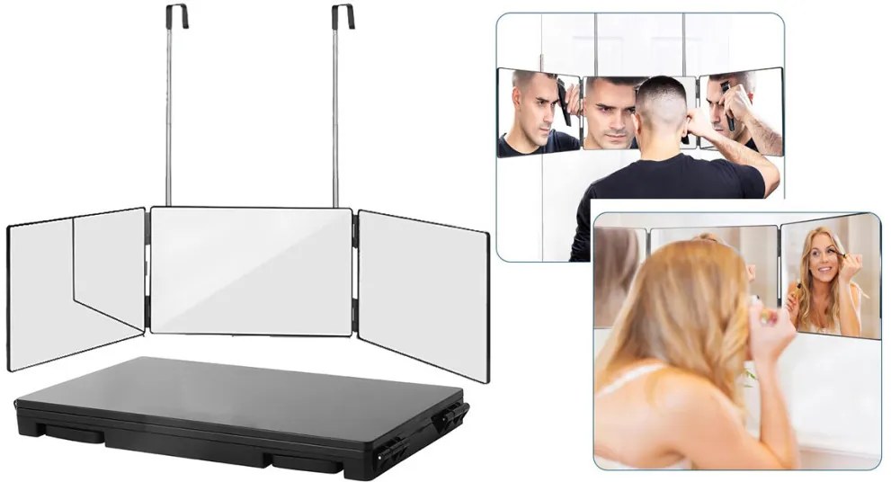 Oglinda cu 3 panouri, cu suspensie telescopica