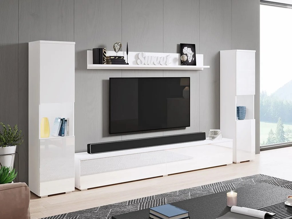 Mobilier living Nova XL (Alb + Alb lucios) (fără iluminat). 1060054