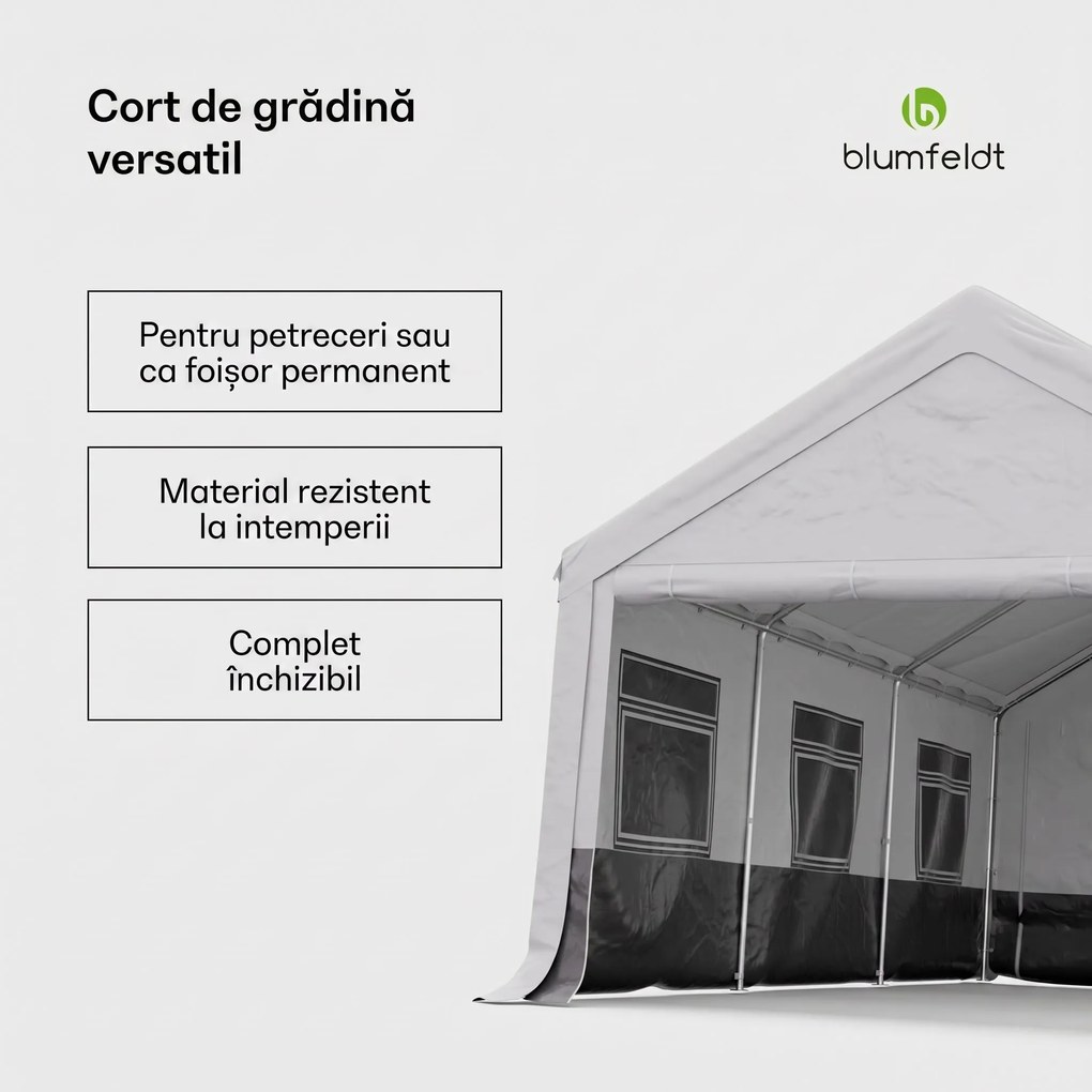 Blumfeldt Party Haven, cort, 598 x 386 x 300 cm, rezistent la intemperii, cadru din oțel, ușor de asamblat, cu pereți laterali