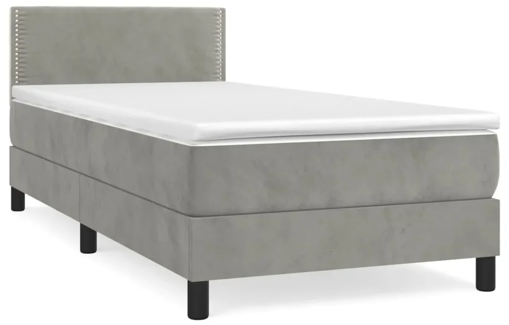 3141221 vidaXL Pat box spring cu saltea, gri deschis, 90x200 cm, catifea