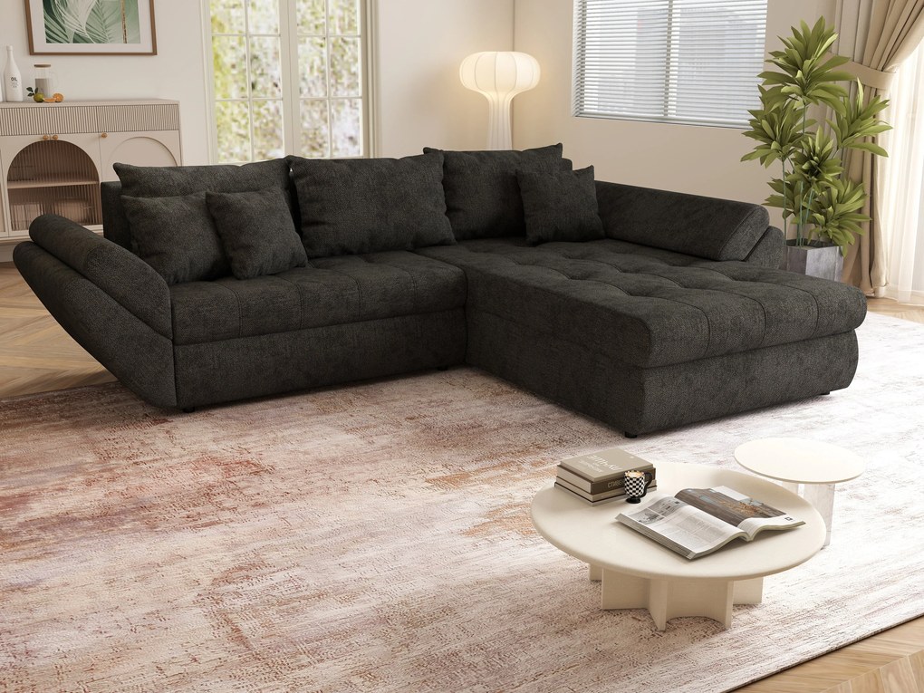 Colțar extensibil dumonde cu ladă de depozitare si sezut confortabil din spuma high-density, Loana Enjoy Black 270x185 cm