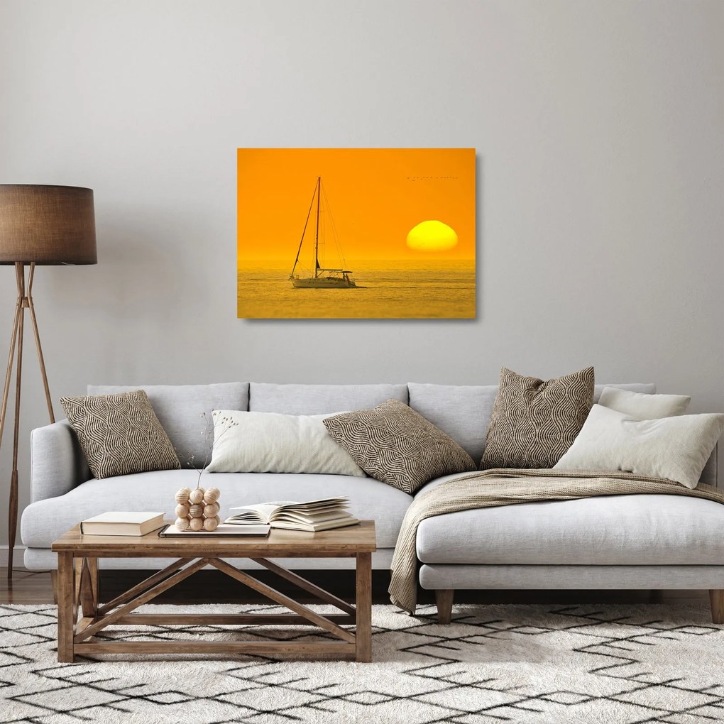 Tablou pe sticlă - Barca în mijlocul mării (70x50 cm)