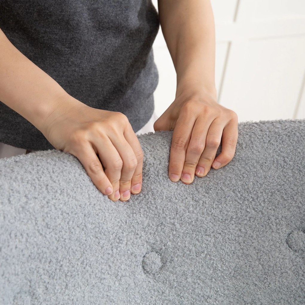 HOMCOM Scaun de salon din material textil bouclette, scaun capitonat și umplut cu picioare din lemn, 71 x 74 x 96 cm, gri deschis | Aosom Romania