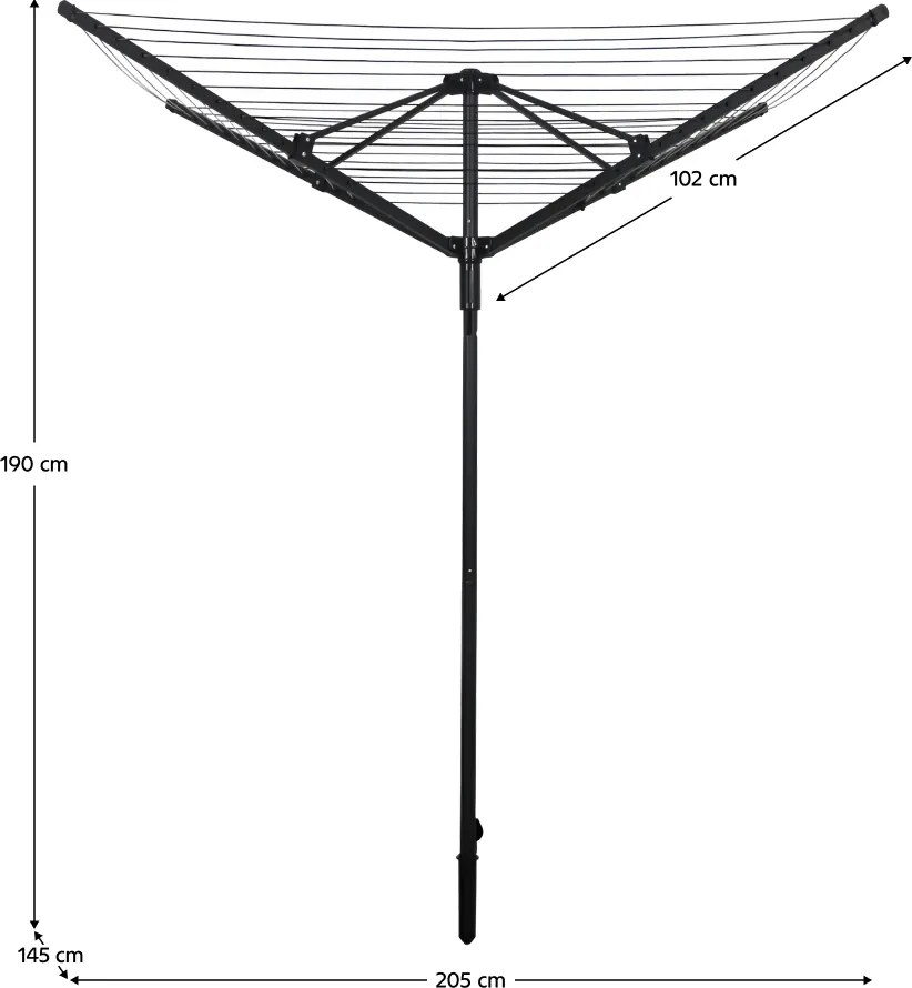 Uscător de haine de grădină, negru, 45 m, ROTARY NEW TYP 3