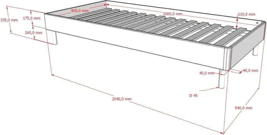 Pat în culoare naturală din lemn de stejar fără tăblie cu somieră 90x200 cm Forrest – Vipack