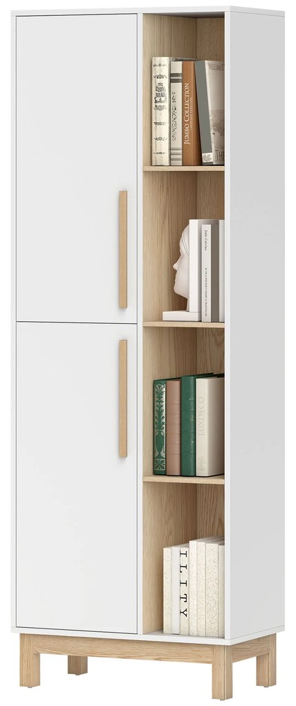 HOMCOM Bibliotecă înaltă de 176 cm, 4 rafturi deschise, 2 dulapuri, bibliotecă independentă, MDF, alb | Aosom Romania