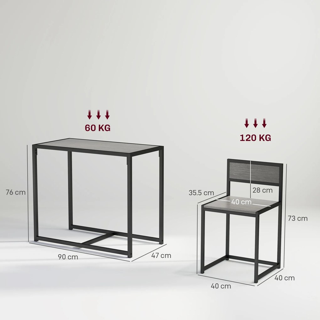 HOMCOM Set bar 3 piese, 2 scaune, 1 masă, 90 cm x 47 cm x 76 cm, Gri | Aosom Romania