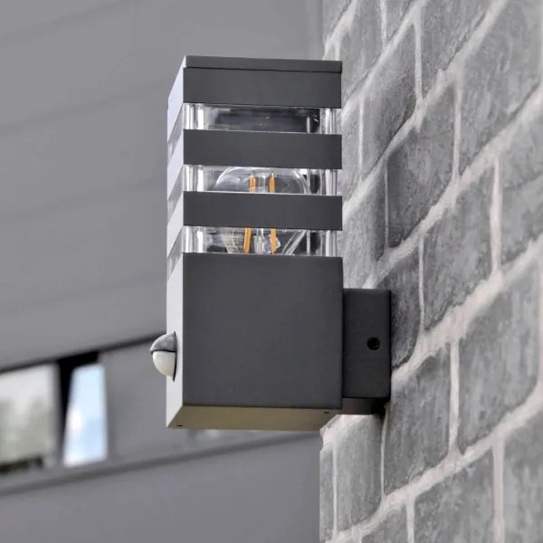 Aplica de perete exterior TEKSAS 1xE27/12W/230V IP44 antracit cu senzor