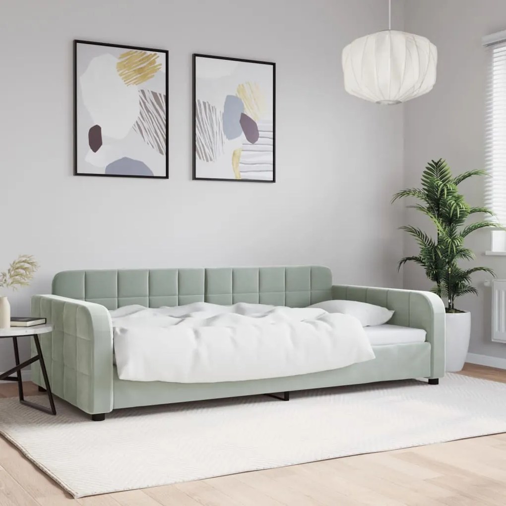 354065 vidaXL Cadru de pat, gri deschis, 100x200 cm, catifea