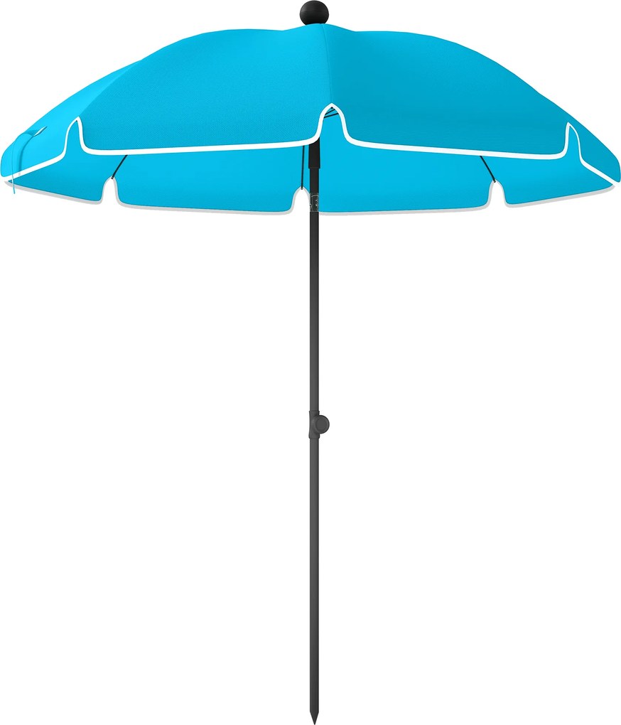 Outsunny Umbrelă de plajă Ø150 cm rezistentă la apă pliabilă umbrelă pentru plajă cu ancoră de nisip înclinare reglabilă husă Albastru | Aosom Romania