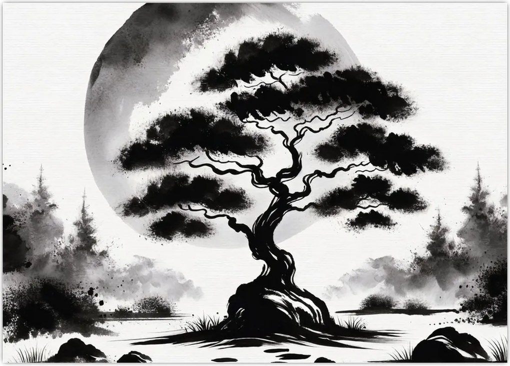 Tablou – Bonsai alb-negru (70x50 cm)