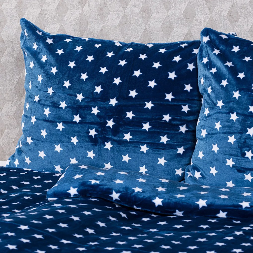 Lenjerie de pat microflanel 4Home Stars albastră,140 x 200 cm, 70 x 90 cm, 140 x 200 cm, 70 x 90 cm