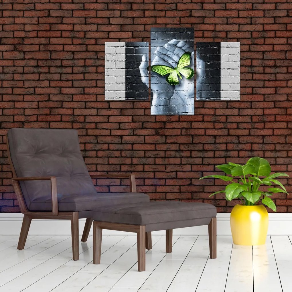 Tablou - Fluture verde în perete (90x60 cm)