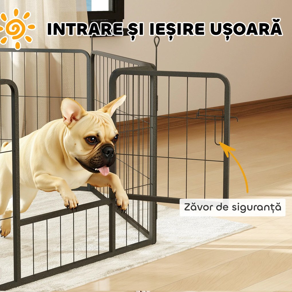 PawHut Țarc pentru Câini Portabil din 6 Panouri, 160x80x60 cm, Negru | Aosom Romania