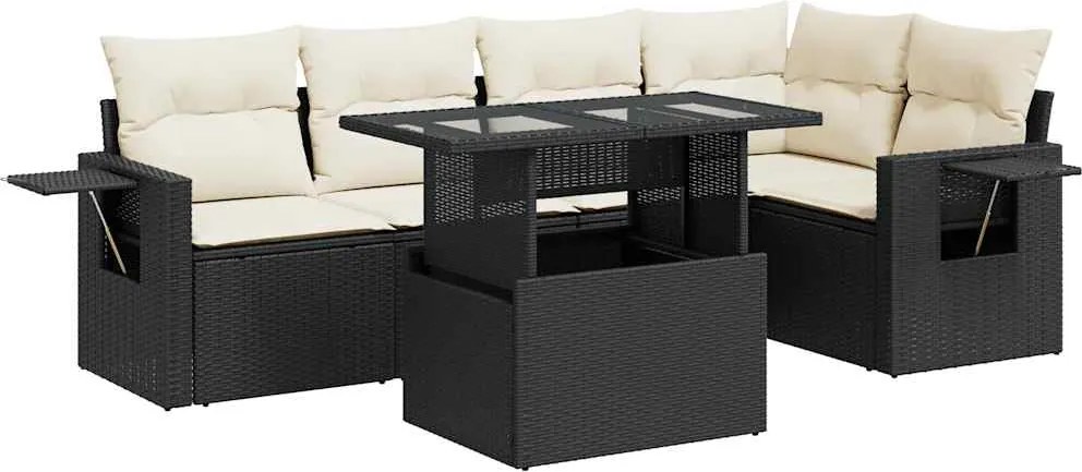 vidaXL Set mobilier de grădină cu perne, 6 piese, negru, poliratan