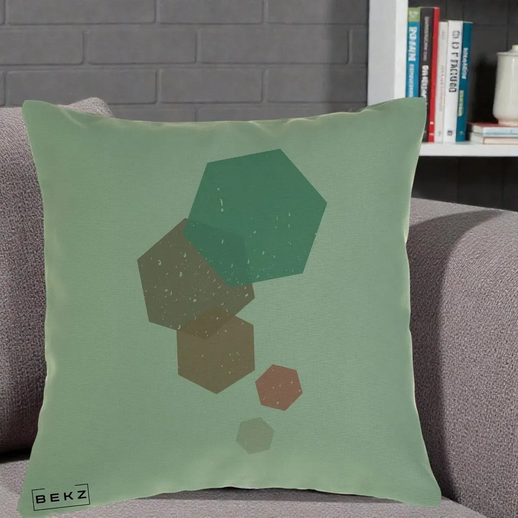 Perna Decorativa Geometric Hexagoane Pastel, 40x40 cm, Verde, Husa Detasabila, Perna Inclusa, BEKZ®