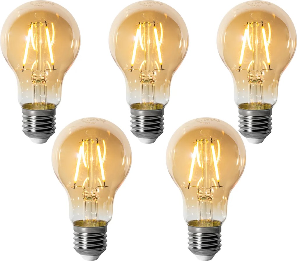 Set de 5 becuri LED E27 reglabile A60 aurii 3W 310 lm 2200K