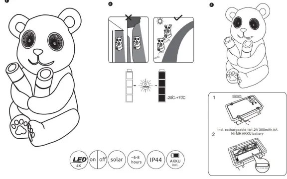 Corp de iluminat LED solar SOLAR LED/0,12W/3V IP44 panda Globo 33876