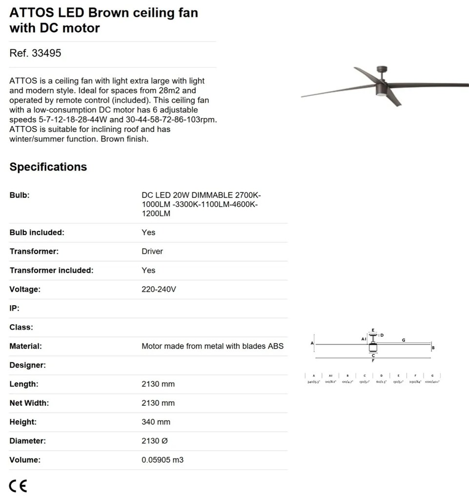Lustra LED cu Ventilator si telecomanda design modern extra large ATTOS maro