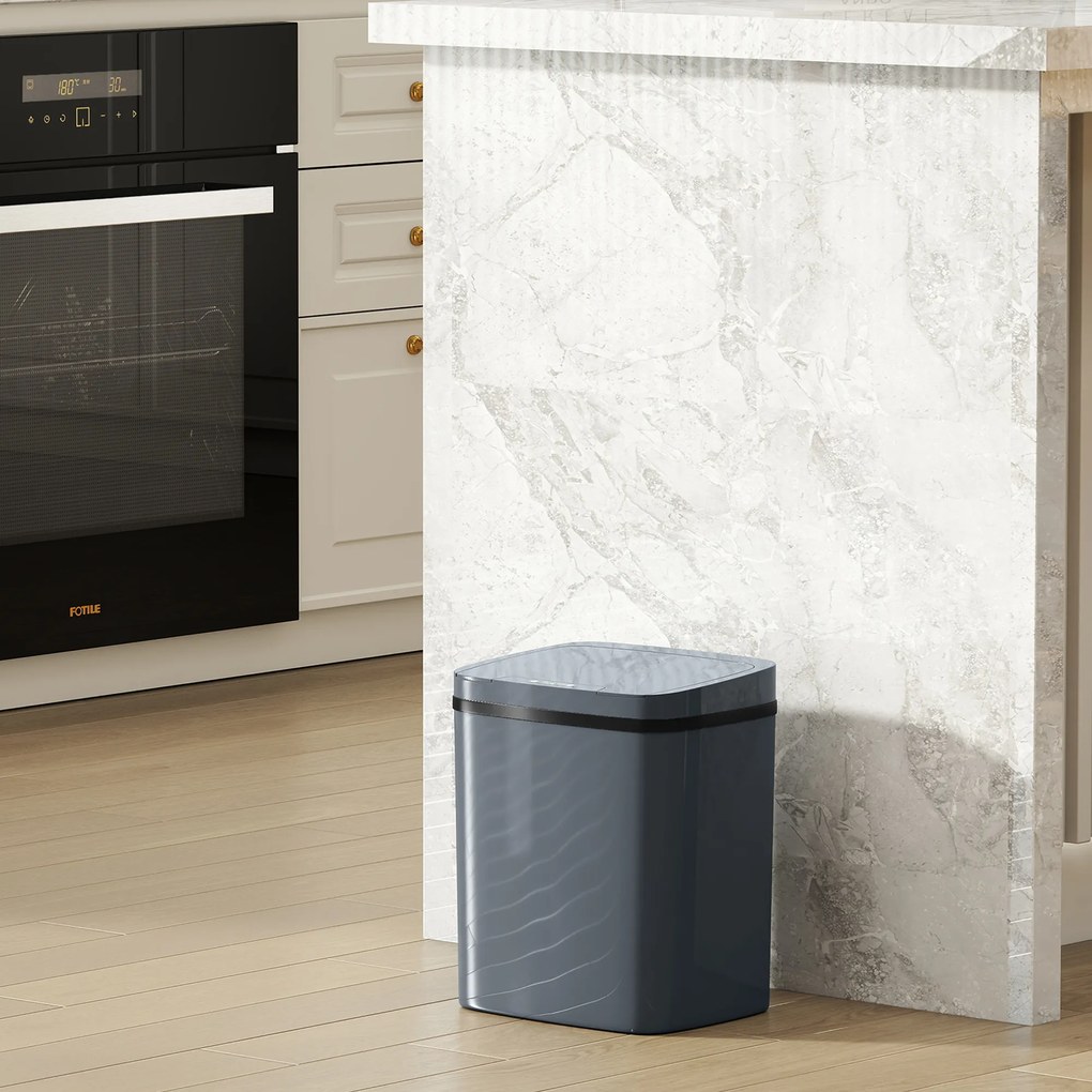 HOMCOM Coș de gunoi cu senzor 15 L Coș automat cu două moduri de deschidere, pentru birou, bucătării, 27,6 x 21,4 x 33,5 cm, Gri | Aosom Romania