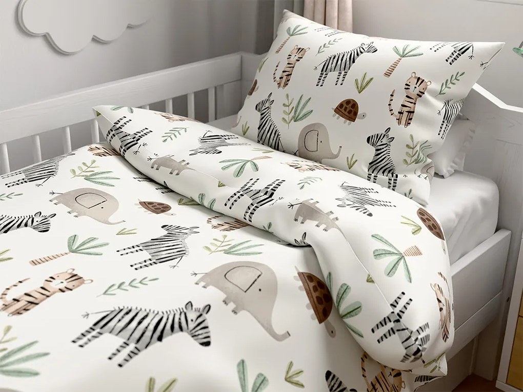 Lenjerie de pat din bumbac pentru patut JUNGARI crem Dimensiunile lenjeriei: 45 x 65 cm | 90 x 135 cm