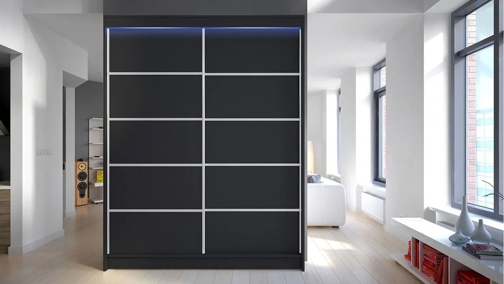 Dulap cu usi glisante Bianca IV (negru) (iluminare LED RGB colorat). 1059131