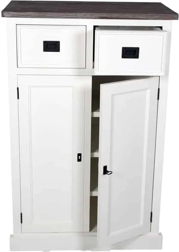 Comodă lemn masiv alb înaltă Lahoma 4 compartimente /Maro, 80 × 45 × 120 cm