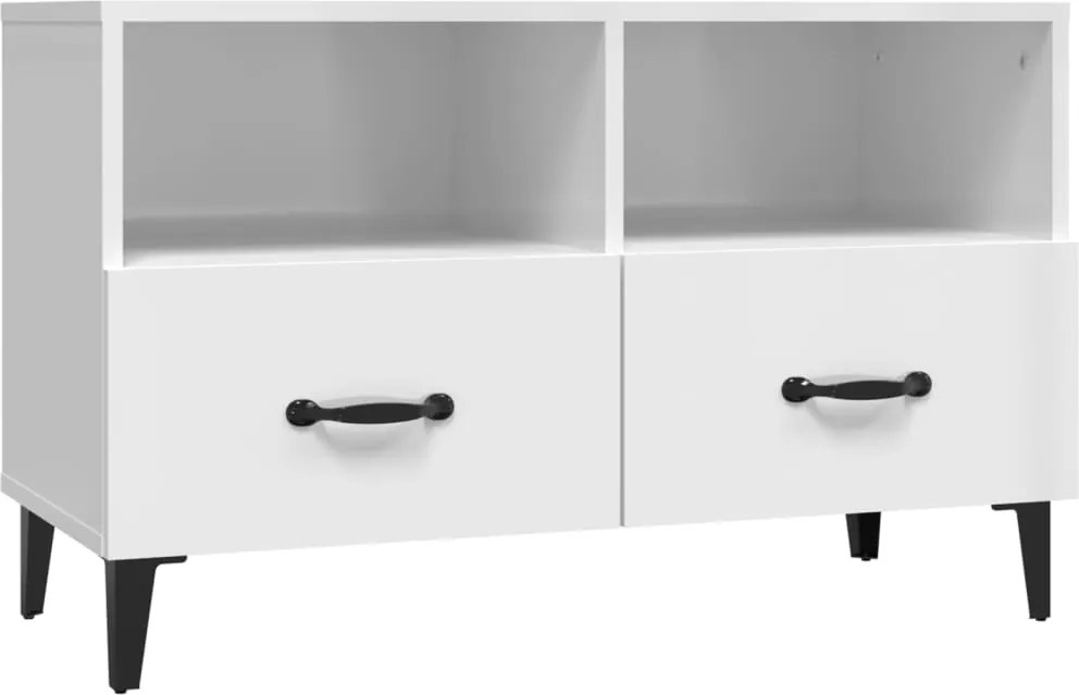 vidaXL Comodă TV, alb extralucios, 80x36x50 cm, lemn prelucrat