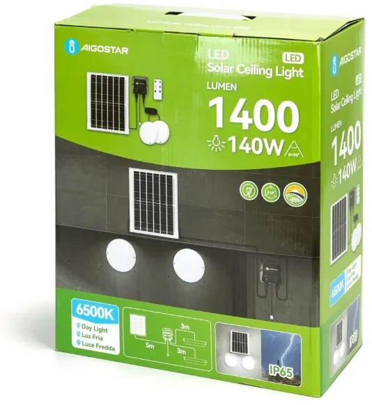 Corp de iluminat LED solar Aigostar 2xLED/70W/12V 12000 mAh 6500K d. 20,5 cm