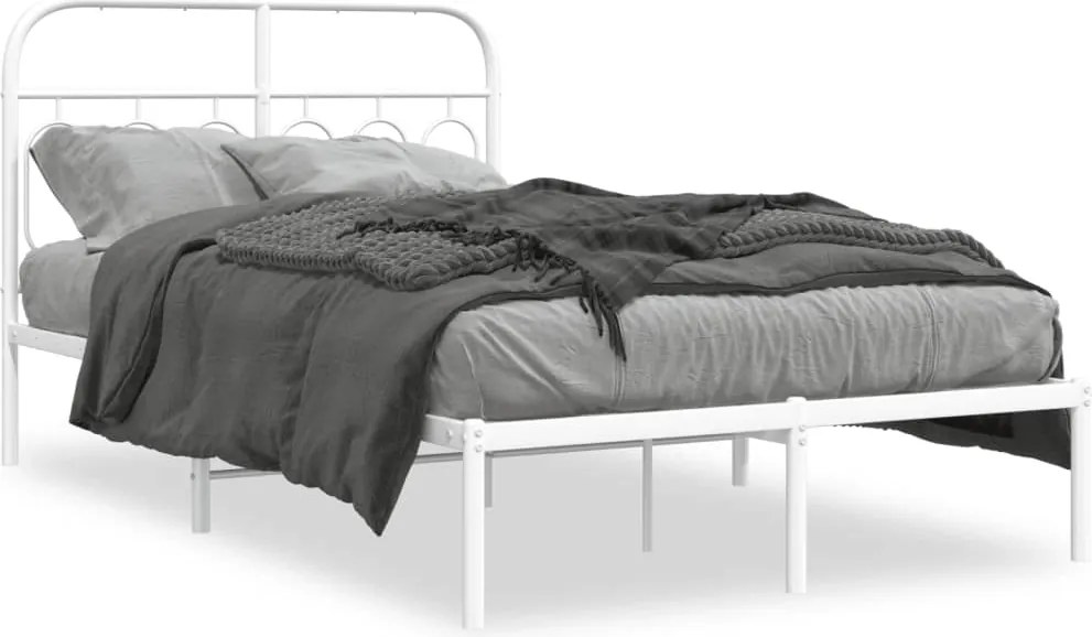 vidaXL Cadru de pat metalic cu tăblie, alb, 120x190 cm