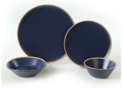 Set de veselă, 24 de piese, albastru/auriu/ceramică