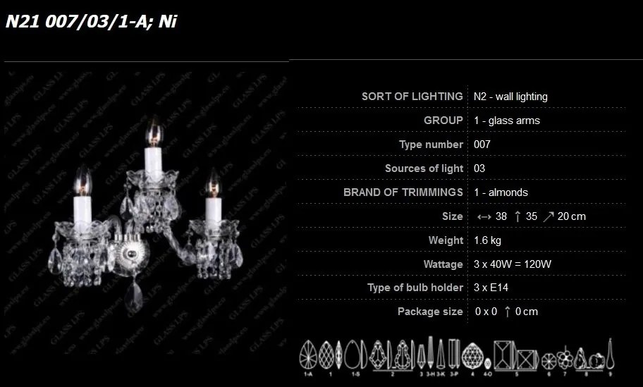 Aplica 3 brate cristal Bohemia N21 007/03/1-A