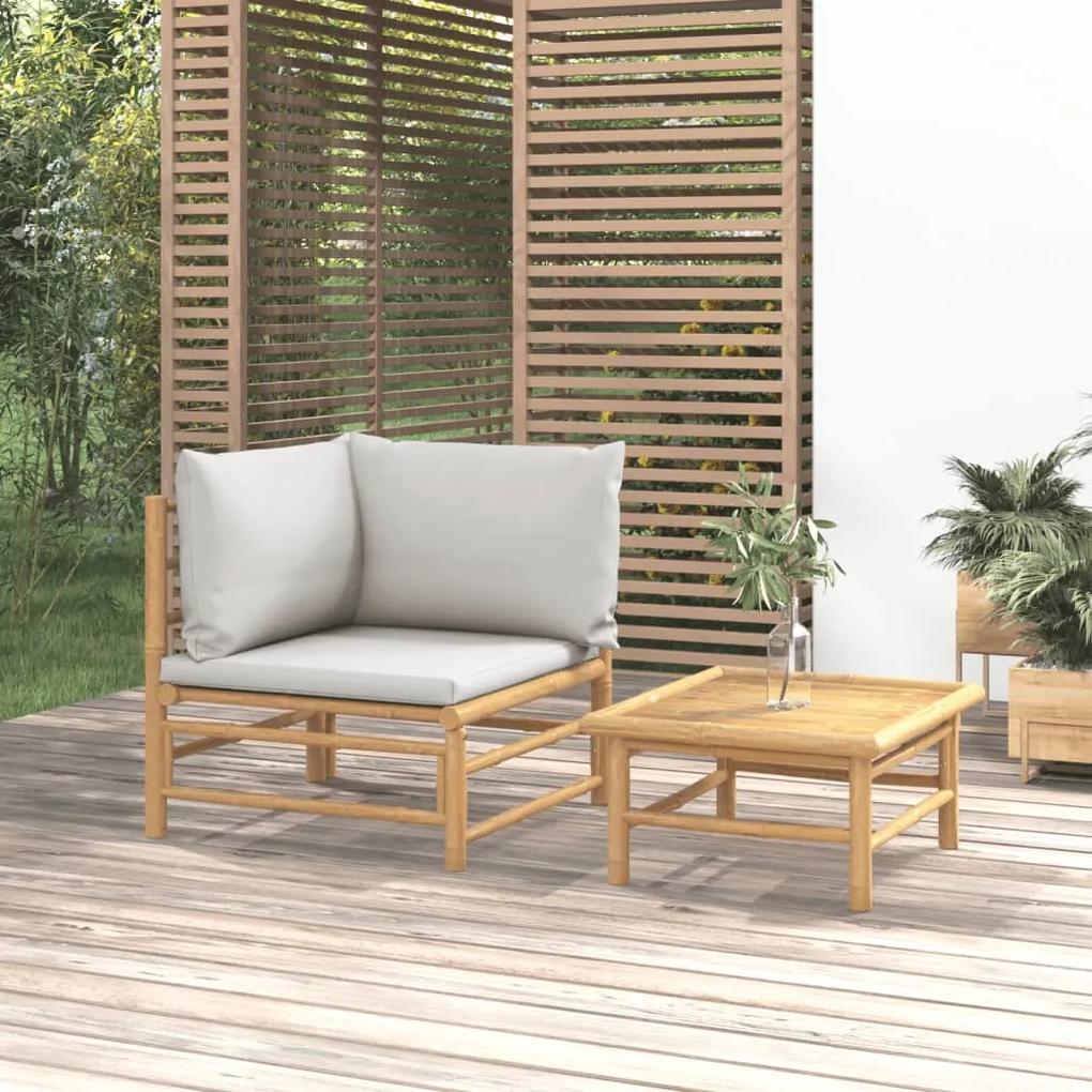 362277 vidaXL Set mobilier de grădină cu perne gri deschis, 2 piese, bambus