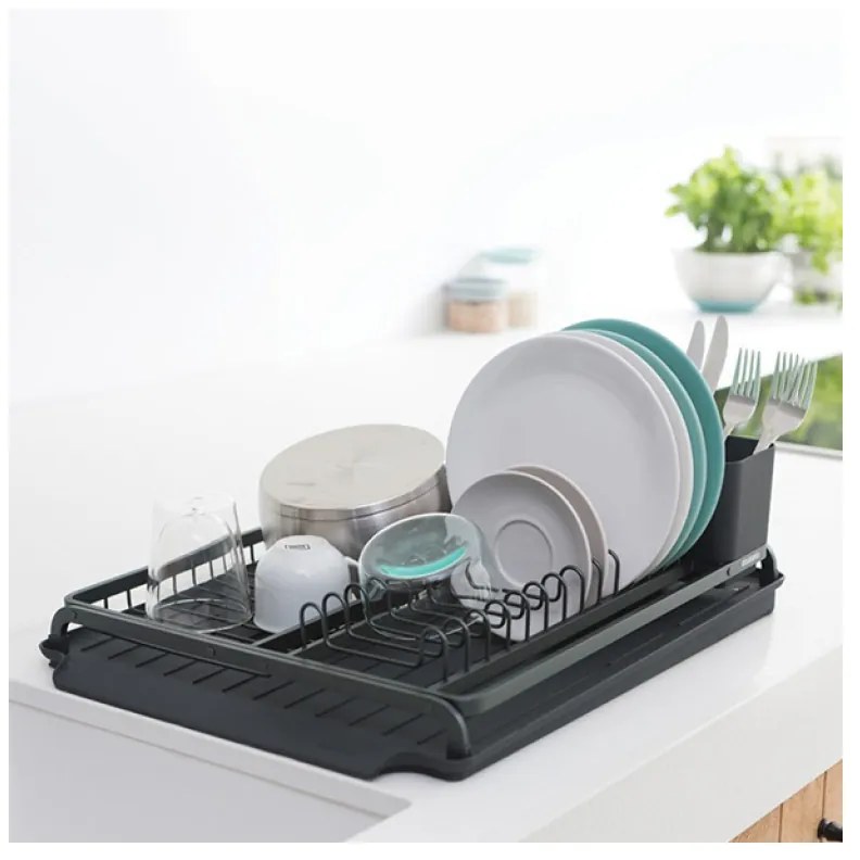 Uscator de vase Brabantia Sinkside 1000204, Tava de scurgere in chiuveta, Suport ustensile, Gri inchis