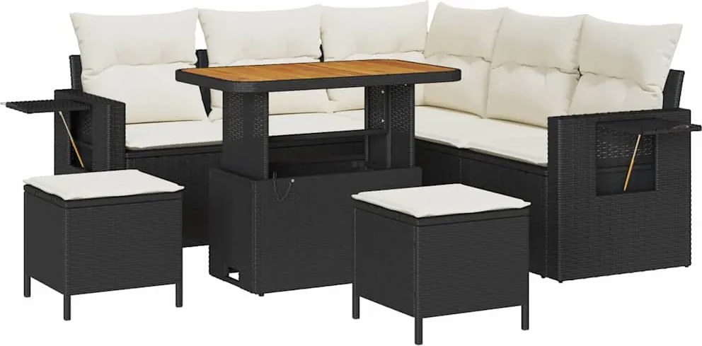 vidaXL Set de canapele pentru grădină 9 pcs Negru și Crem poliratan