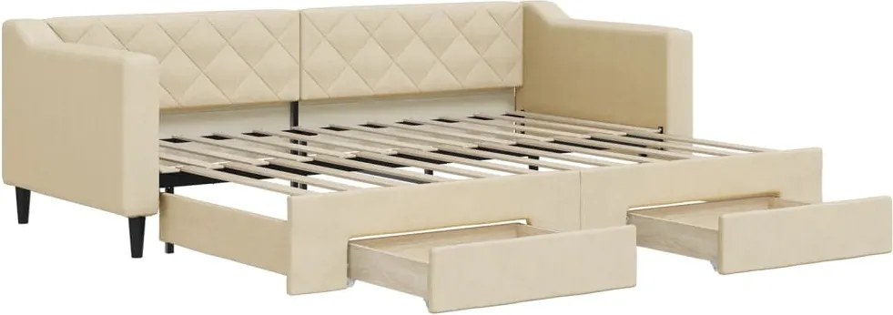 vidaXL Pat de zi cu extensie și sertare, crem, 80x200 cm, textil