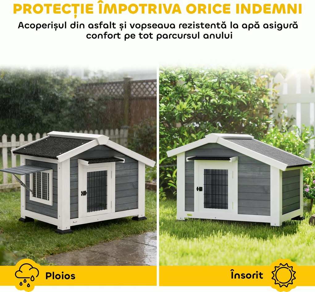 PawHut Cușcă pentru Câini Căsuță pentru Câini de Exterior din Lemn, 98x76x69.5cm | Aosom Romania