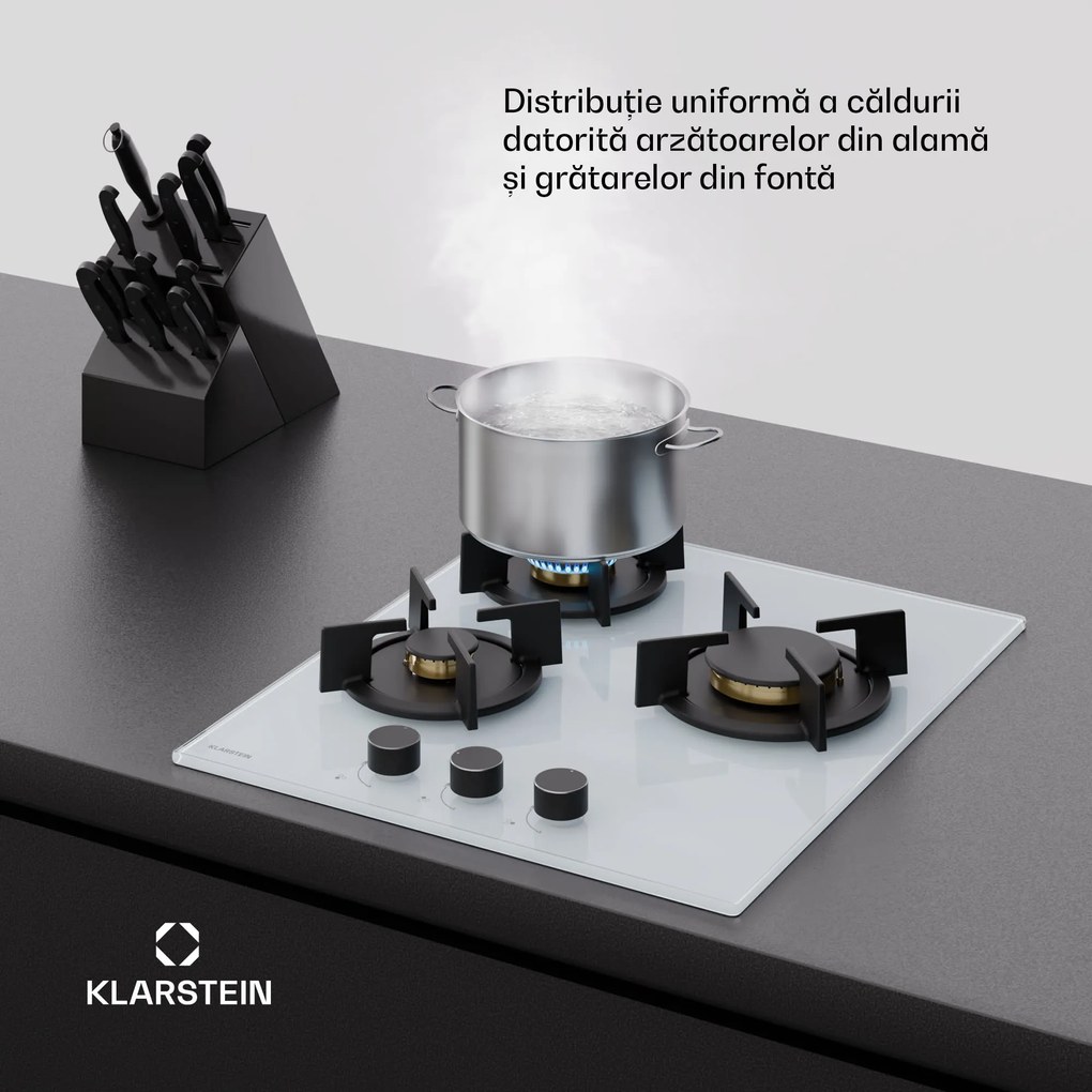 Klarstein Plită pe gaz Goldflame | 3 arzătoare cu aprindere electrică | gaz natural și GPL | 5800 W | 45 cm