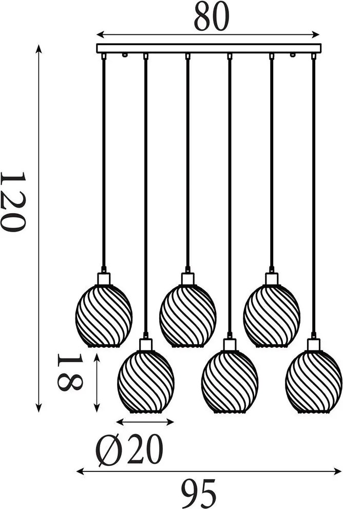 Lustra cu 6 pendule metal negru, sticla fumurie Radiance
