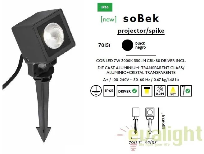 Proiector exterior cu tarus, iluminat LED, IP65, SOBEK 70151
